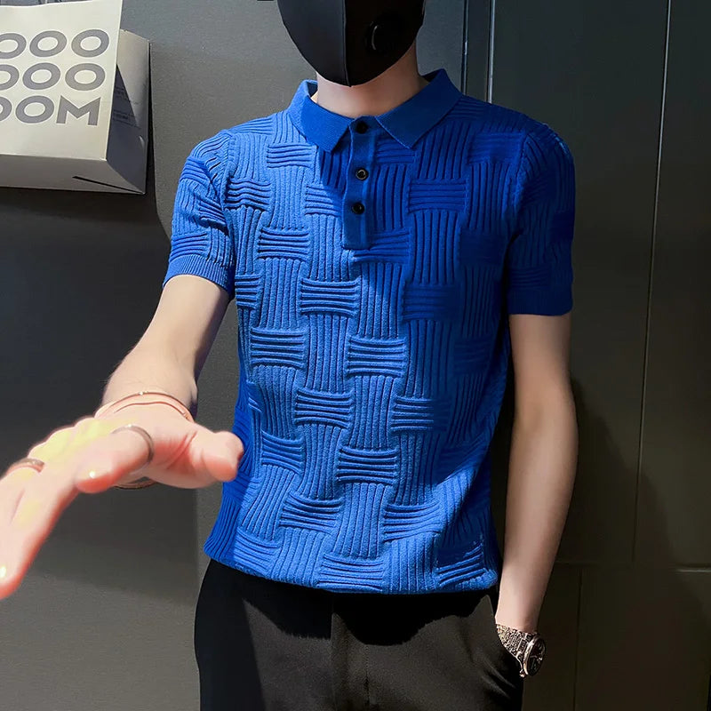 saferido British Style Summer Leisure for Men Short Sleeves Polo Shirts/Male Slim Fit Fashion Plaid Business Polo Shirts