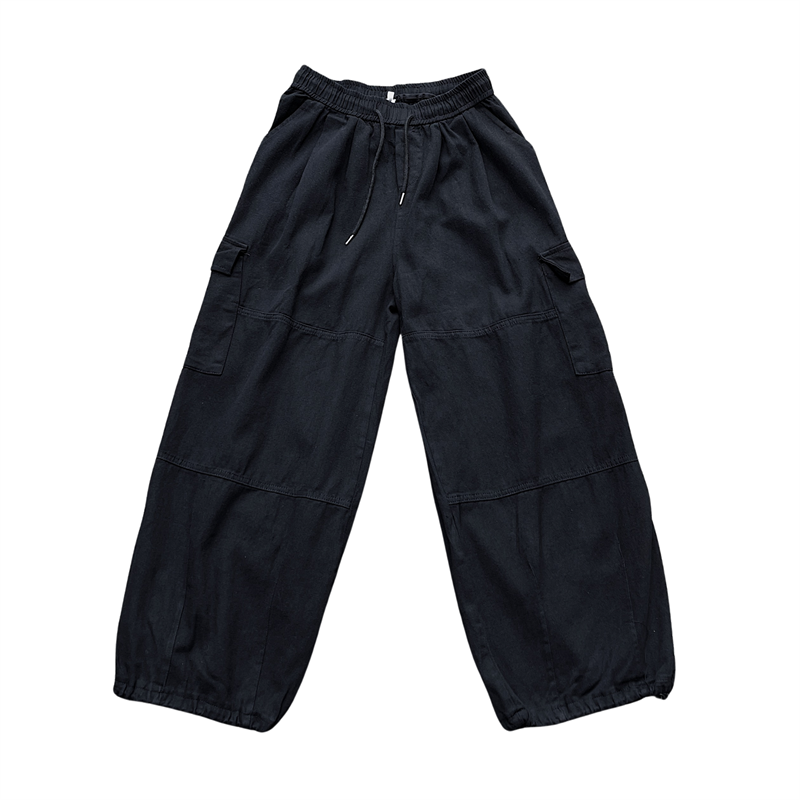 Big Pocket Cargo Pants Men's Casual Solid Color Straight Pants Baggy Wide-leg Ankle-length Pants Men Elastic Waist Pants