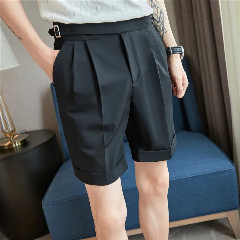 saferido Pleated Shorts Men Summer White Shorts Bermuda Work Wear Clothes Men Breathe Cool Streetwear Short Korean Fashion Style 36