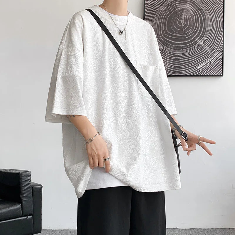 saferido Men Oversized Streetwear T Shirts Women Jacquard Design Summer Mens Fashions Harajuku T-Shirt Male Vintage Tees Female