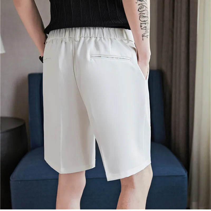 saferido Pleated Shorts Men Summer White Shorts Korean Fashion Casual Shorts Work Wear Clothes Breathable Comfort Slim Fit Bermudas