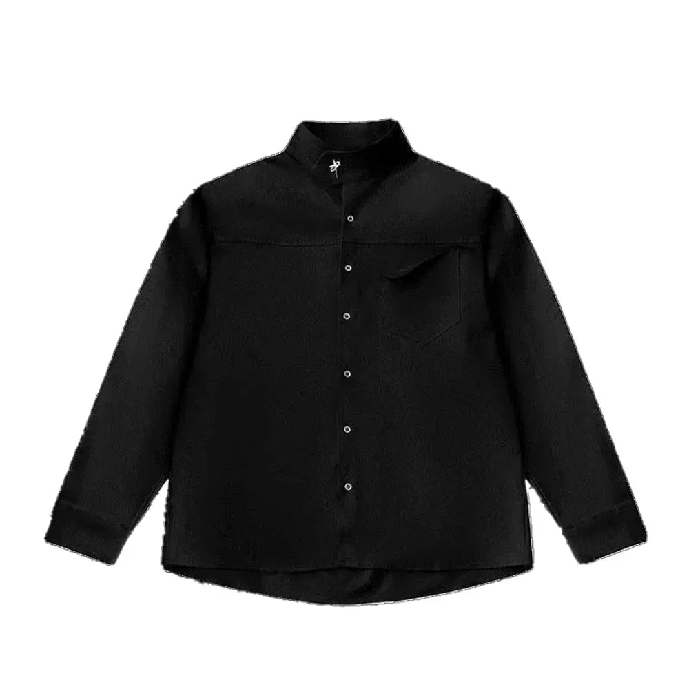 saferido Y2K Mens Shirt Pocket Retro Button Padded Shoulder Long Sleeved Shirt Spring Casual Simple Anti-Static Top Men's Clothing Unisex