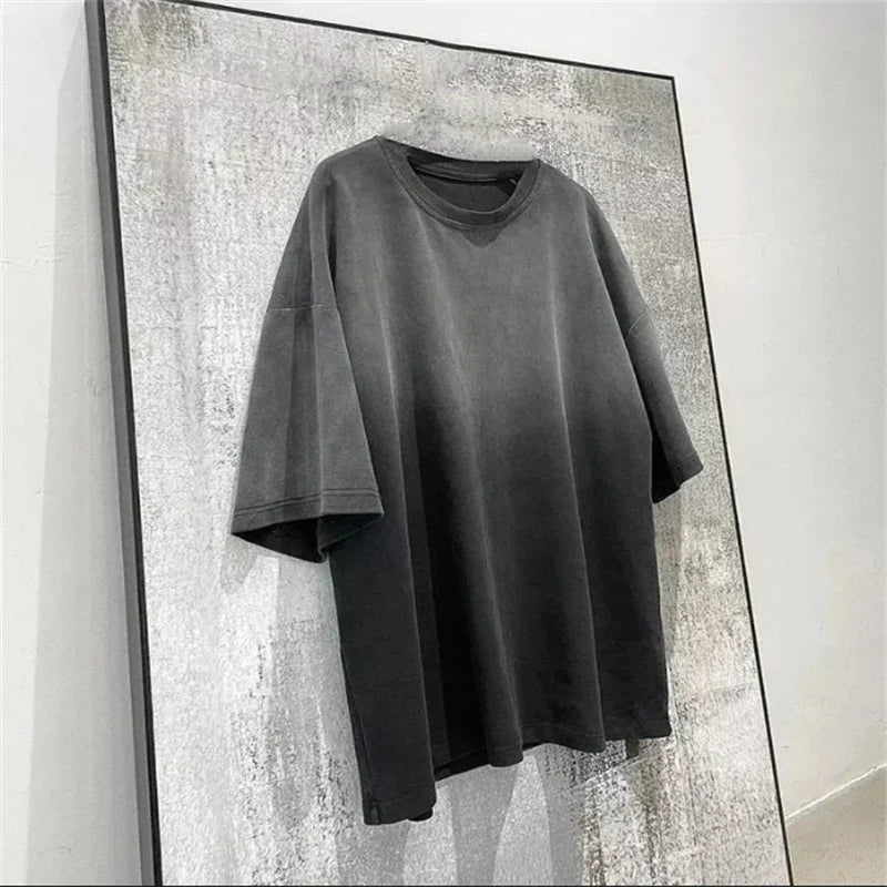saferido Men Summer Gradient Tshirts Casual Short Sleeve Tops Men Harajuku Street Style T-shirts Loose O-neck Pullover