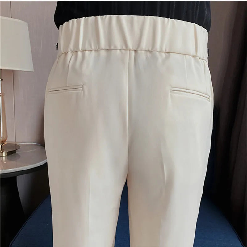 saferido Spring Summer New Fashion Drape High Waist Suit Pants Men Clothing Full Length Slim Fit Casual Straight Office Trousers 36