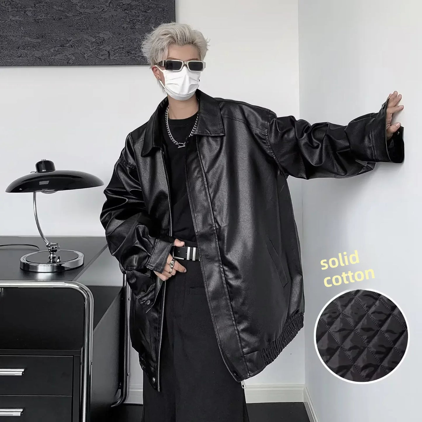 saferido Autumn New Pu Leather Solid Color Hip Hop Jacket Top Fashionable American Style Vintage Motorcycle Jacket For Men Women