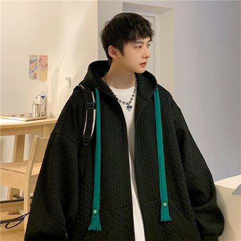 Autumn Hoodies Men's Plaid Solid Color Loose Korean Cardigan Sweatershirt Harajuku Long-sleeved Zipper Casual Hoodie Jacket