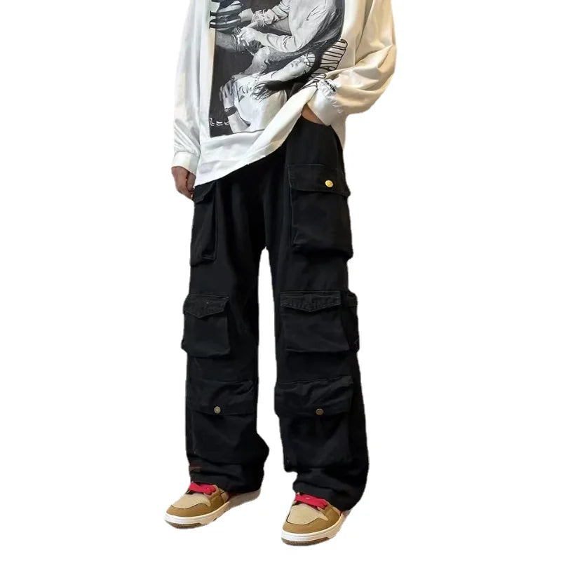 saferido Y2k Hip-hop Cargo Pants Multi-pockets Tooling Pant Harajuku Men's Vintage Loose Wide Leg Pants Streetwear Casual Trousers