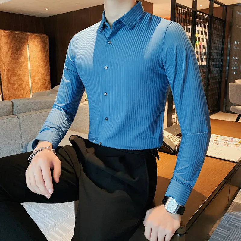 saferido Spring Autumn Long Sleeve Men Vintage Shirts Fashion stripe Slim Fit Korean Mens Shirt Luxe Homm Office Dress Shirts S-4XL