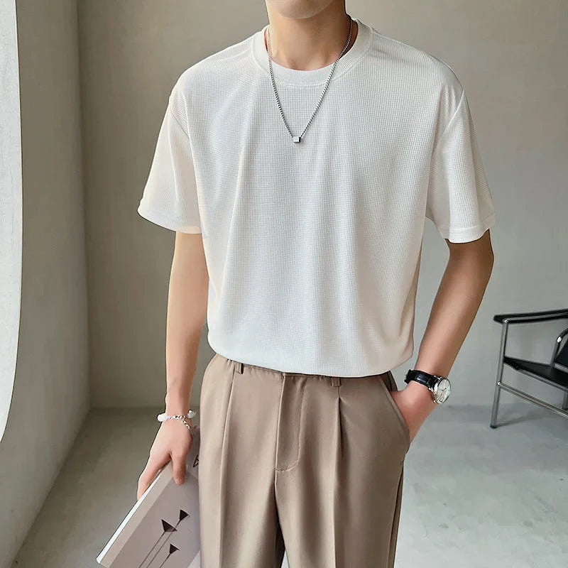 saferido Summer Men's High-grade Fabric Solid Color Tshirts Short Sleeve 8 Color British Style T-shirt Clothes Round Neck T Shirts