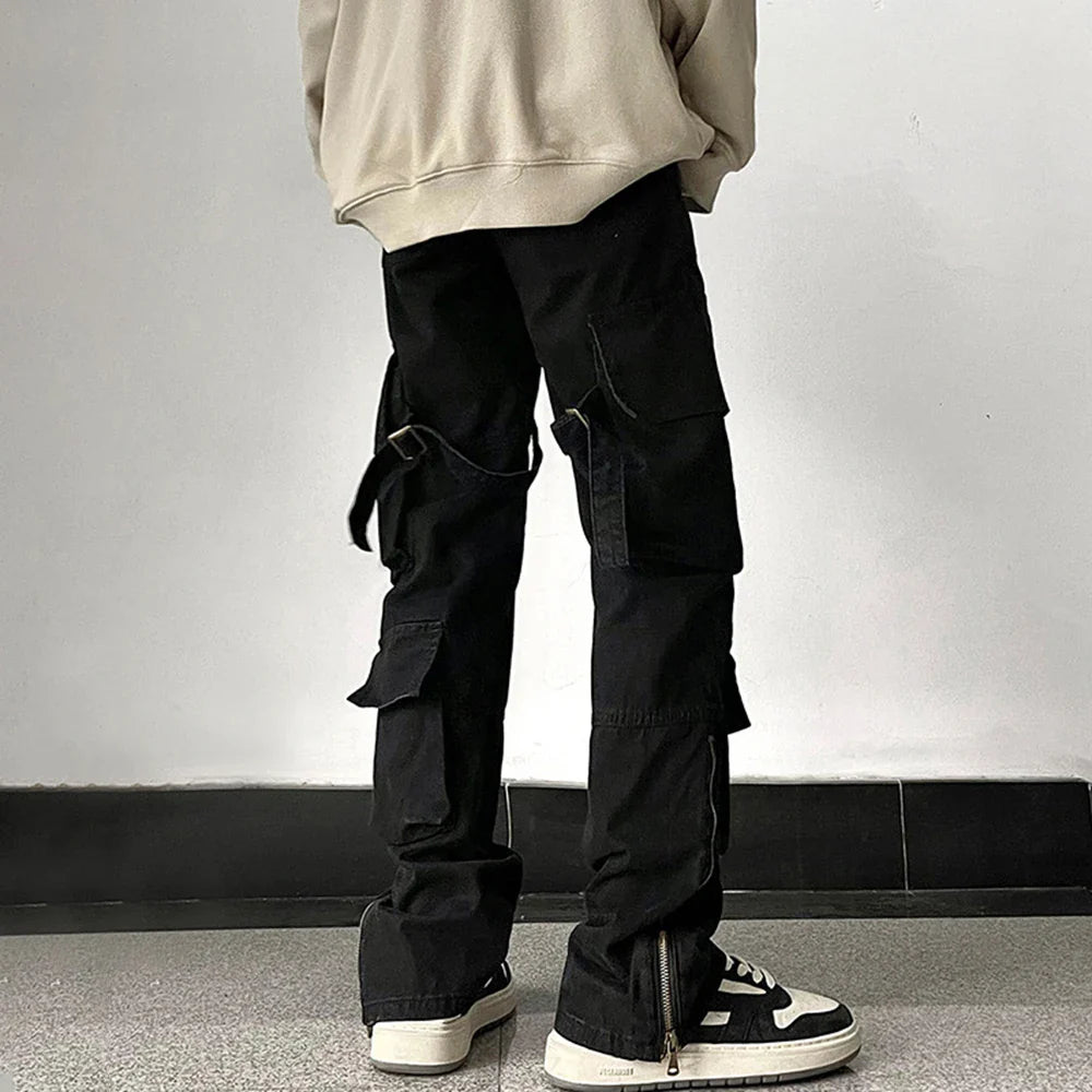 saferido Mens Trendy Cargo Pants Hip-Hop High Street Retro Japanese Style Multi-Pocket Casual Pants 2024 Spring And Autumn New Style
