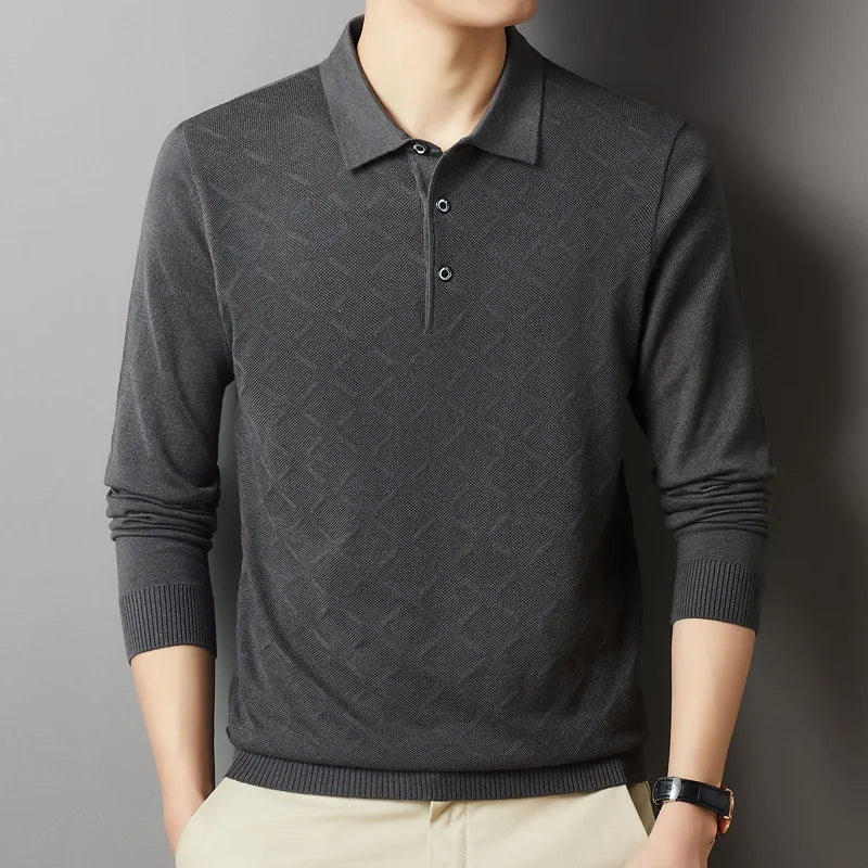 saferido High-End Polo Shirt for Men High Quality Wool Blend Fashionable Embroidered Long Sleeve Tee Korean Style Casual Menswear
