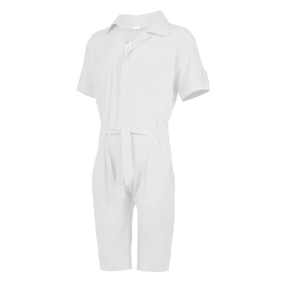 saferido Mens Sports Strap Casual Short-Sleeve Jumpsuit 2024 New Spring Summer Genderless Home Simple Solid Color Loose Jumpsuit Unisex