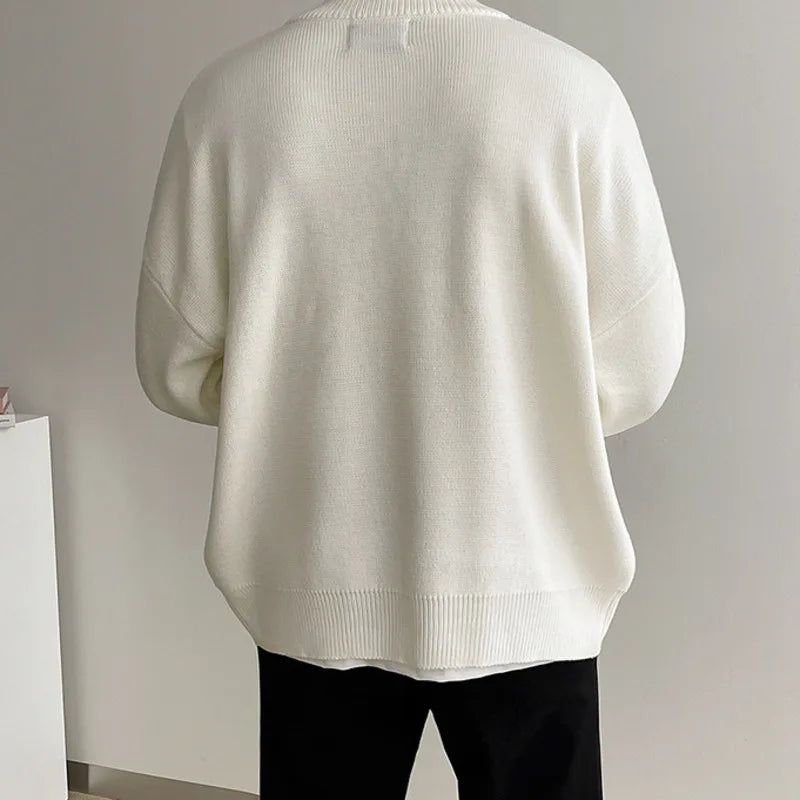 Men Winter V-neck Thickening Sweater Solid Color Casual Pullovers Fashion Korean Style Casual Knitwear For Male