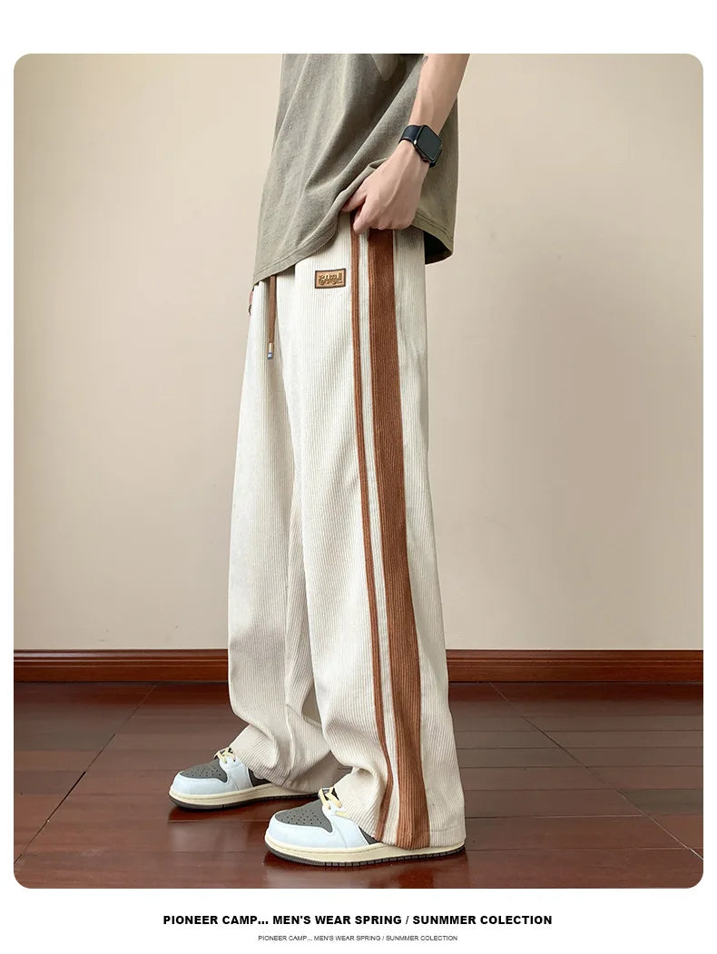saferido Men's Casual Pants Loose Straight Corduroy Pants Elastic Waist Sweatpants Fashion Streetwear Spring Men Sports Jogger Trousers