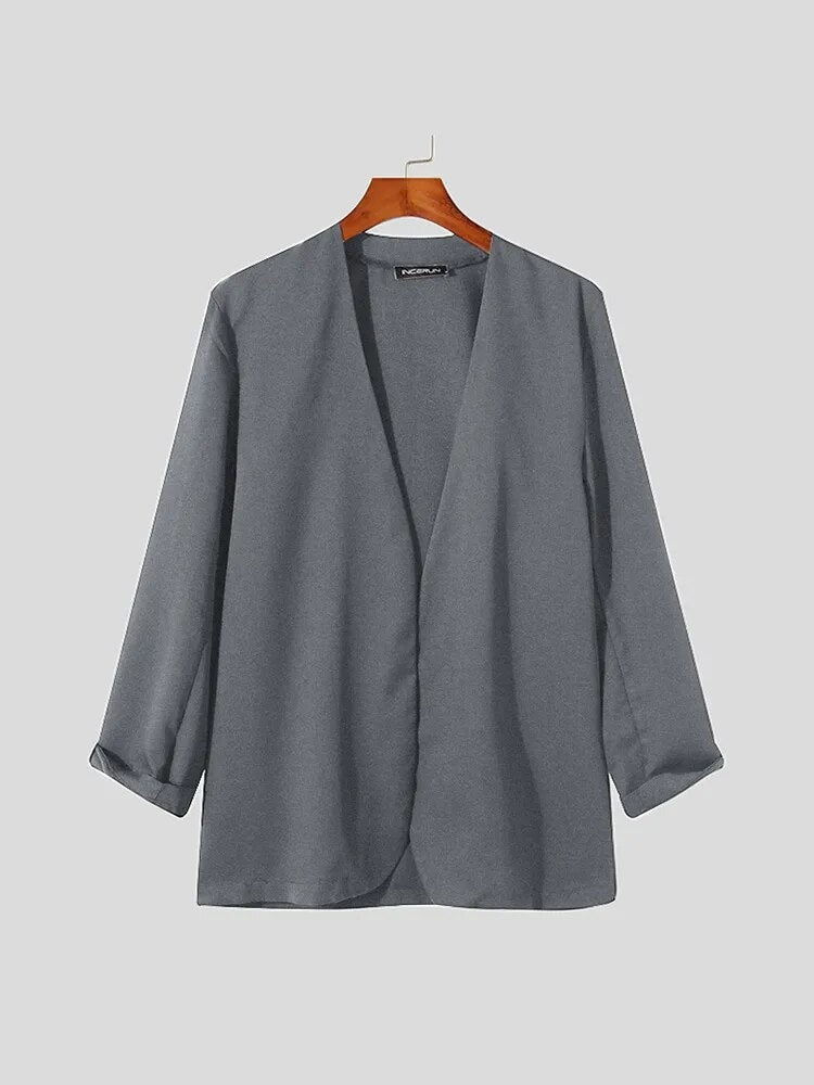 Stylish New Men Blazer Leisure Style Loose Buttons Male All-match Simple Collarless Long-sleeved Suits S-5XL Tops