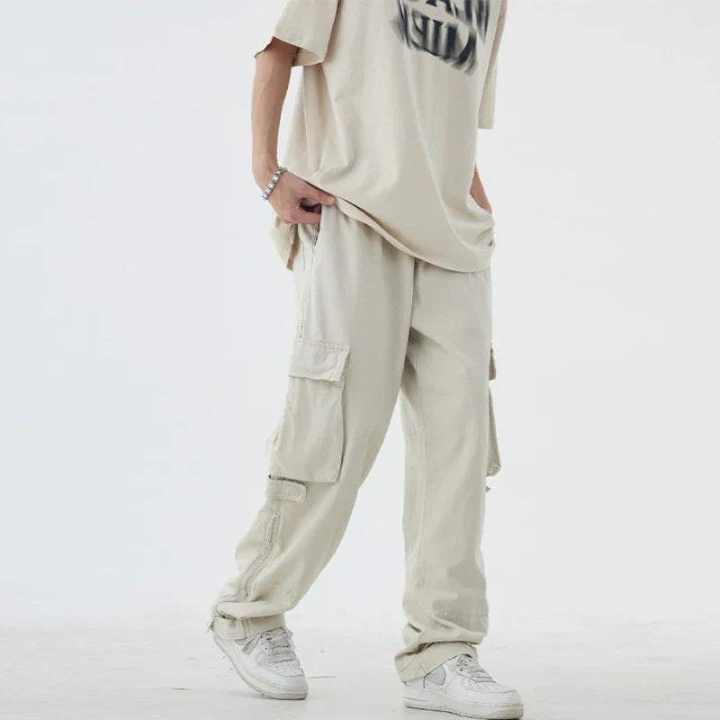 saferido Men Vintage Cargo Pants 2024 Spring Fashion Solid Pocket Simple Casual Loose High Street High Waist Male Straight Leg Trousers