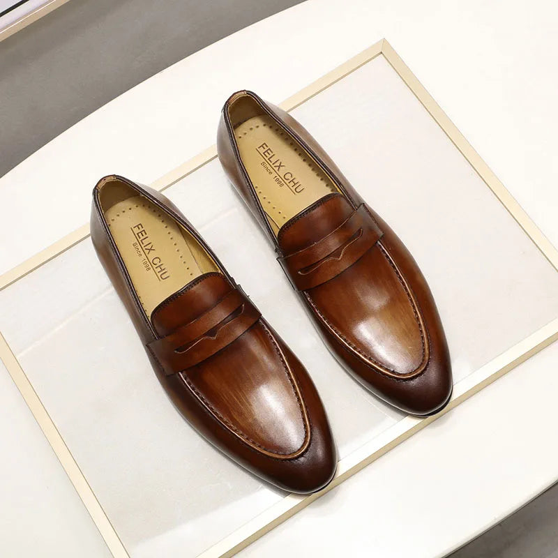 saferido Mens Penny Loafers Leather Shoes Genuine Leather Elegant Wedding Party Casual Dress Shoes Brown Black Shoes for Men