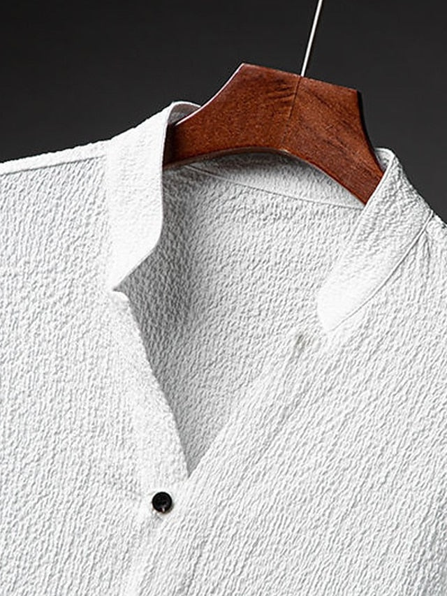 Men's 2 Piece Shirt Set Summer Set Casual Shirt Black White Gray Long Sleeve Plain Standing Collar Daily Vacation Front Pocket Clothing Apparel Fashion Casual Comfortable