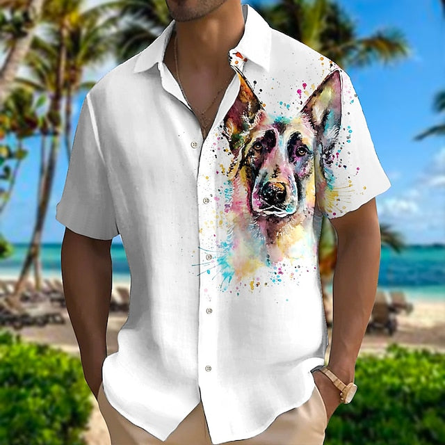 Men's Shirt Linen Shirt Animal Tiger Graphic Prints Turndown Light Yellow Black White Yellow Red Outdoor Street Short Sleeves Print Clothing Apparel Linen Fashion Designer Casual Soft