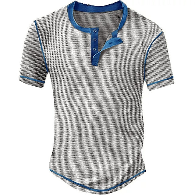 Men's Waffle Henley Shirt Tee Plaid Checkered Henley Outdoor Casual Short Sleeve Button Clothing Apparel Fashion Designer Comfortable