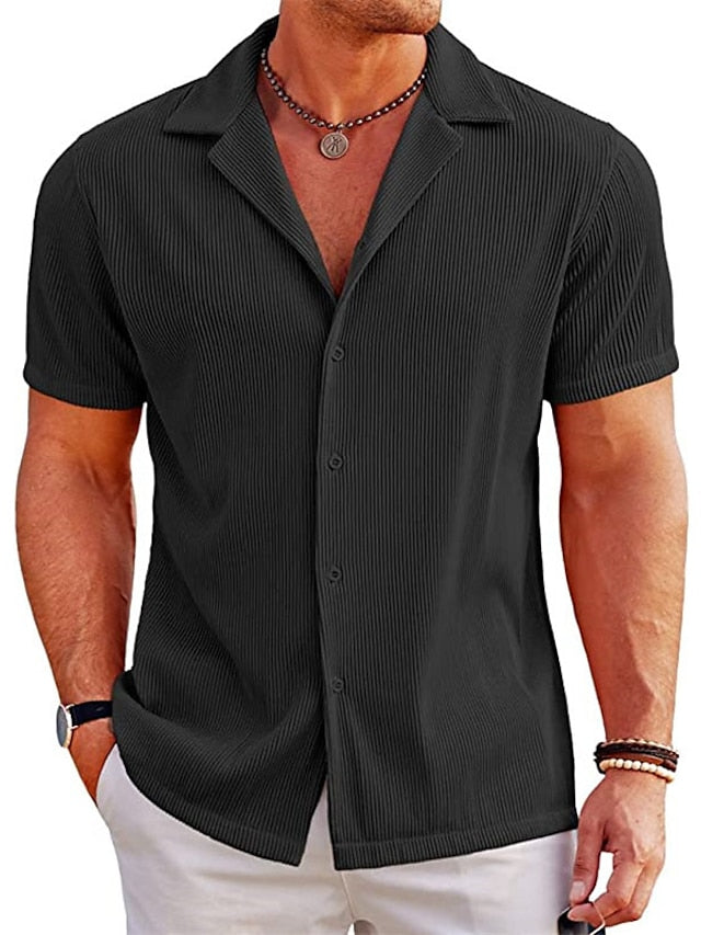 Men's Shirt Button Up Shirt Casual Shirt Summer Shirt Beach Shirt Black White khaki Gray Short Sleeve Plain Camp Collar Daily Vacation Clothing Apparel Fashion Casual Comfortable