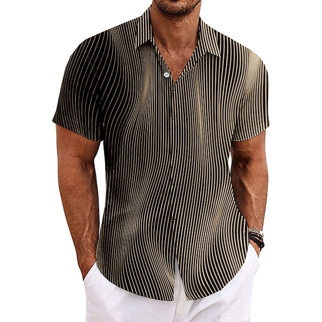 Men's Shirt Linen Shirt Striped Graphic Prints Turndown Blue Brown Green Gray Outdoor Street Short Sleeves Print Clothing Apparel Linen Fashion Designer Casual Soft
