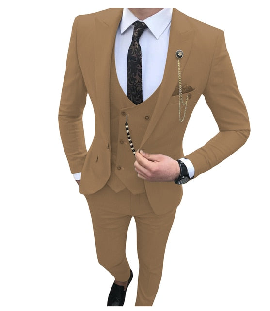 saferido       Men Suit Slim Fit 3 Piece Grey Casual Prom Tuxedos Groom Peaked Lapel Business for Wedding Suits Men (Blazer+Vest+Pant)