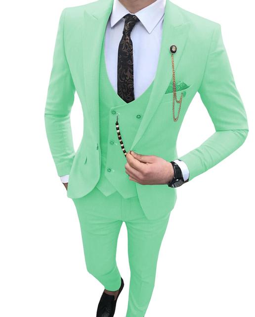 saferido       Men Suit Slim Fit 3 Piece Grey Casual Prom Tuxedos Groom Peaked Lapel Business for Wedding Suits Men (Blazer+Vest+Pant)