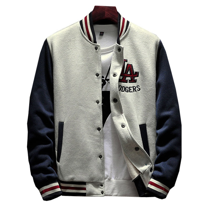 saferido New Arrival Letter Rib Sleeve Cotton Embroidery Logo Single Breasted Casual Bomber Baseball Jacket Loose Cardigan Coat