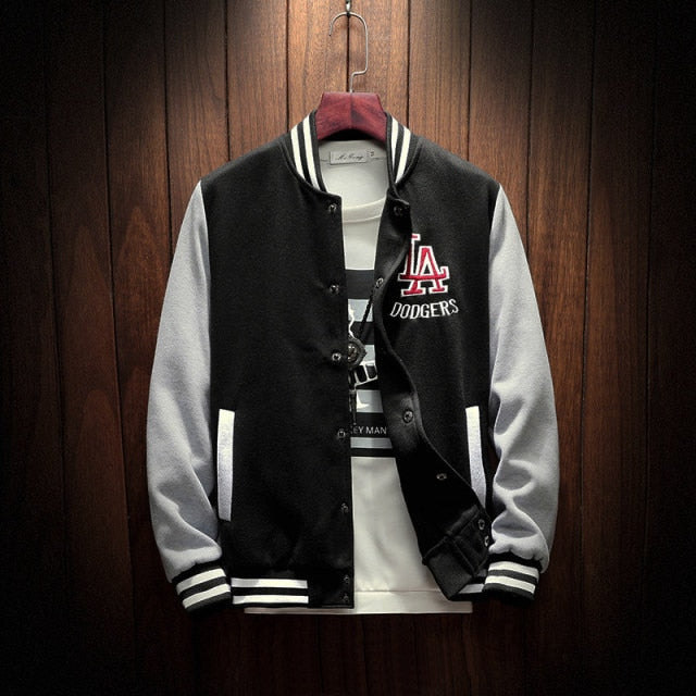 saferido New Arrival Letter Rib Sleeve Cotton Embroidery Logo Single Breasted Casual Bomber Baseball Jacket Loose Cardigan Coat