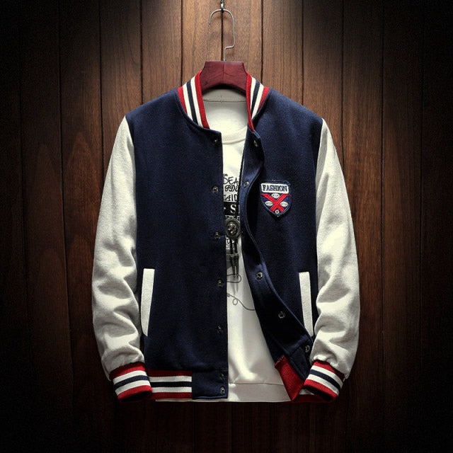 saferido New Arrival Letter Rib Sleeve Cotton Embroidery Logo Single Breasted Casual Bomber Baseball Jacket Loose Cardigan Coat