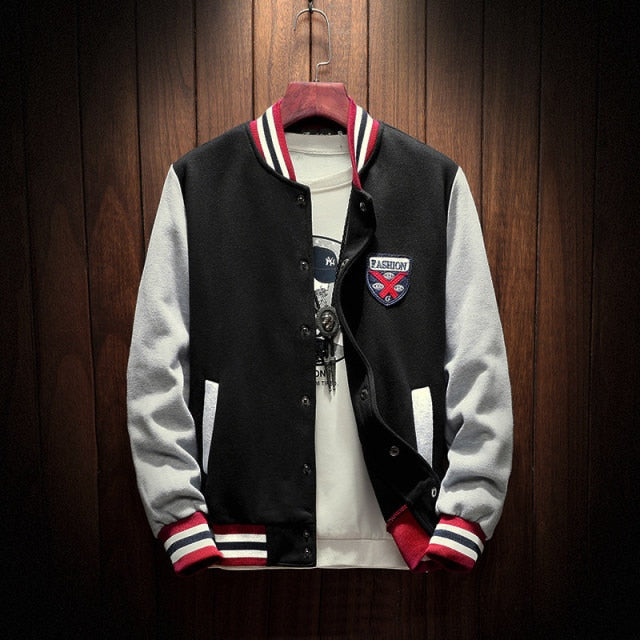 saferido New Arrival Letter Rib Sleeve Cotton Embroidery Logo Single Breasted Casual Bomber Baseball Jacket Loose Cardigan Coat
