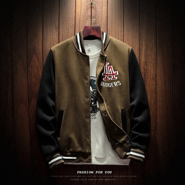 saferido New Arrival Letter Rib Sleeve Cotton Embroidery Logo Single Breasted Casual Bomber Baseball Jacket Loose Cardigan Coat