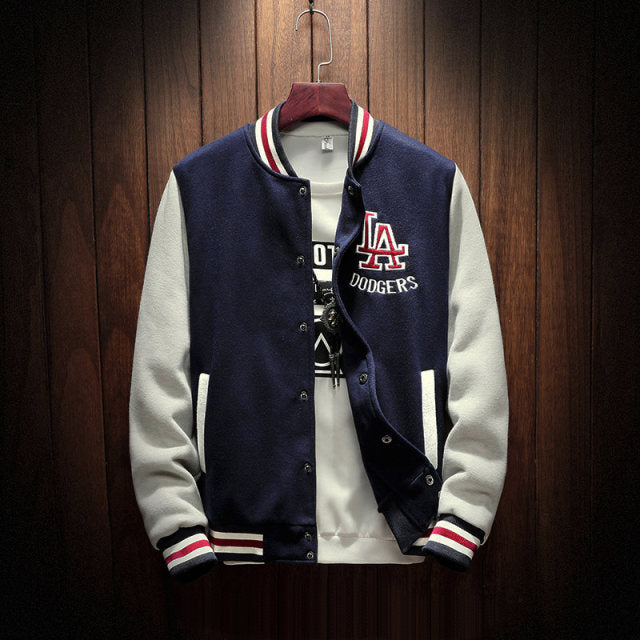 saferido New Arrival Letter Rib Sleeve Cotton Embroidery Logo Single Breasted Casual Bomber Baseball Jacket Loose Cardigan Coat