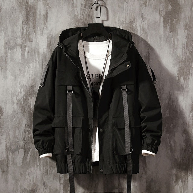saferido Streetwear Spring Man Safari Style Jacket Mens Harajuku Black Windbreaker Jackets Male Pockets Oversize Jacket