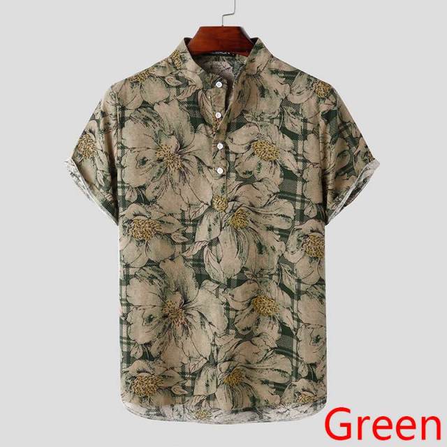 saferido Mens Printed Camisa Masculina Summer Hawaiian Blouse Men Vintage Shirts Short Sleeve Lapel Camisa Casual Buttons Blusas