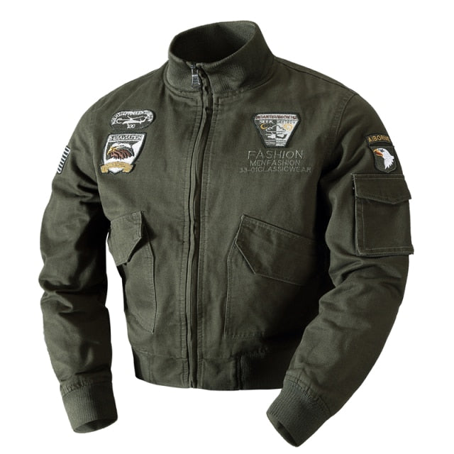 saferido Men's Military Bomber Jackets Men Autumn Winter Casual Solid Zipper Pilot Jacket New Stand Collar Male Embroidery Slim Coat