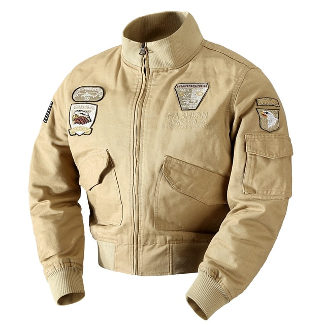 saferido Men's Military Bomber Jackets Men Autumn Winter Casual Solid Zipper Pilot Jacket New Stand Collar Male Embroidery Slim Coat