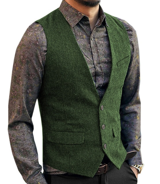 saferido Grey Men's Vest Suit Boutique Wool Tweed Slim Fit Leisure Cotton Male Gentleman Beckham Business Waistcoat For Wedding Groomsmen