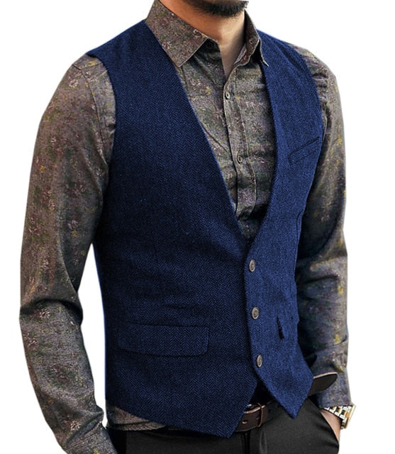 saferido Grey Men's Vest Suit Boutique Wool Tweed Slim Fit Leisure Cotton Male Gentleman Beckham Business Waistcoat For Wedding Groomsmen