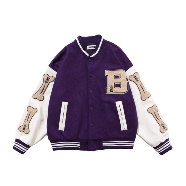 saferido Men Baseball Jacket Hip Hop Harajuku Embroidery Bone Letter Patchwork Bomber Coat Fashion High Street Casual Loose Jacket Unisex