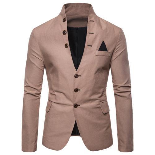 Men Long Sleeve Stand Collar Tuxedos Suit Blazer 3 Button Pocket Slim Fits Skin-Friendly Jacket Coat For Business