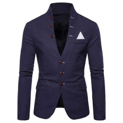 Men Long Sleeve Stand Collar Tuxedos Suit Blazer 3 Button Pocket Slim Fits Skin-Friendly Jacket Coat For Business
