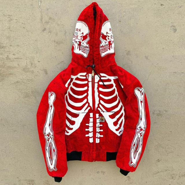 saferido New Fashion Skull Printing Hoodies Men Autumn Winter Long Sleeve Cardigan Zip-up Hooded Sweatshirt Casual Mens Streetwear