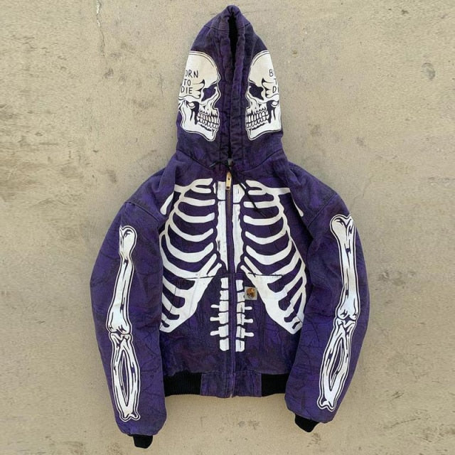saferido New Fashion Skull Printing Hoodies Men Autumn Winter Long Sleeve Cardigan Zip-up Hooded Sweatshirt Casual Mens Streetwear