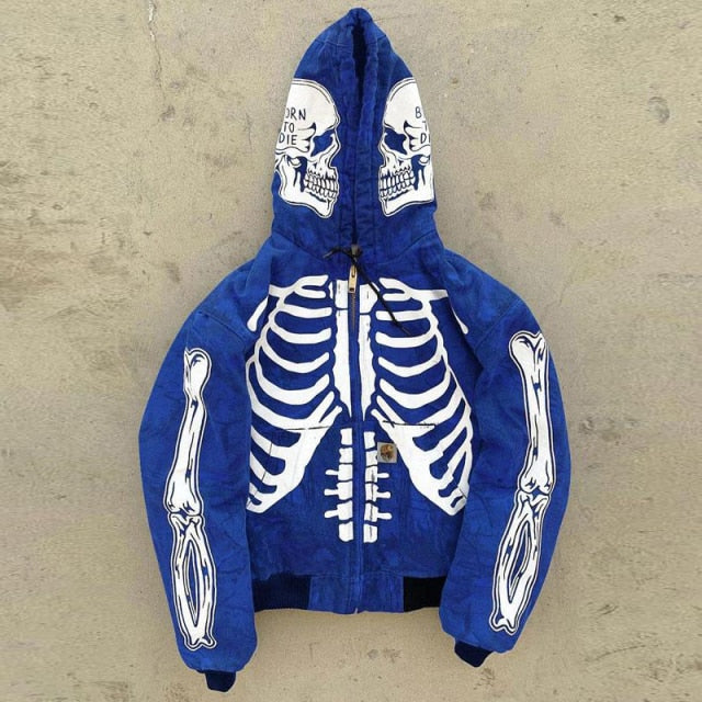 saferido New Fashion Skull Printing Hoodies Men Autumn Winter Long Sleeve Cardigan Zip-up Hooded Sweatshirt Casual Mens Streetwear