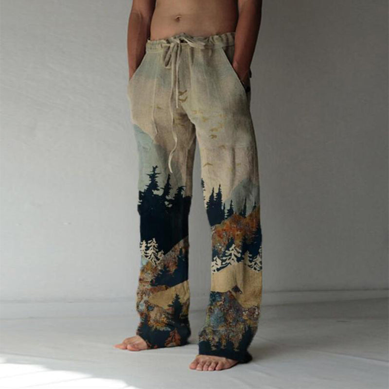 Autumn Vintage Skull Print Loose Straight Pant Men Summer New Fashion Trousers Street Hipster Casual Pants Mens Streetwear