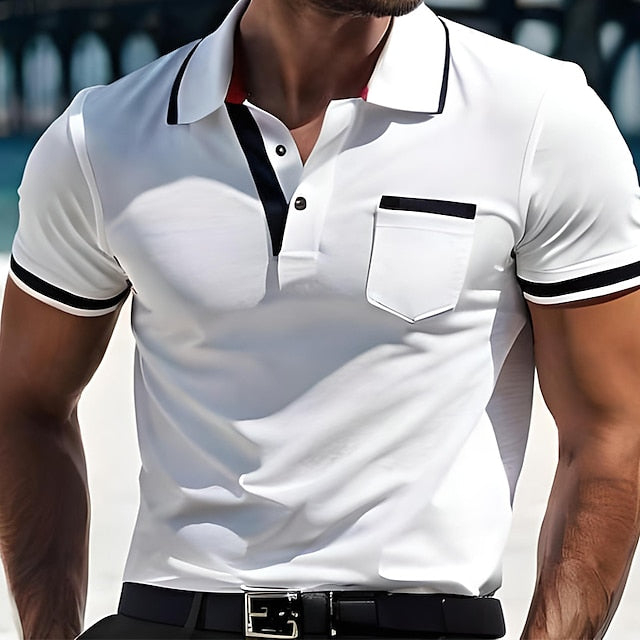Men's Button Up Polos Golf Shirt Casual Holiday Lapel Short Sleeve Fashion Basic Plain Classic Summer Regular Fit White Red Dark Blue Light Blue Grey Button Up Polos