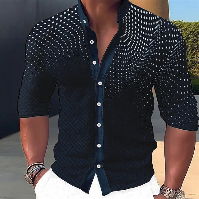 Men's Shirt Linen Shirt Polka Dot Graphic Prints Geometry Stand Collar Black White Blue Brown Green Outdoor Street Long Sleeve Print Clothing Apparel Linen Fashion Streetwear Designer Casual