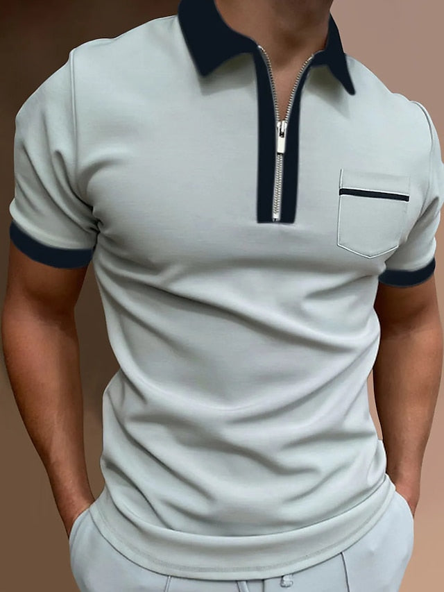 Men's Polo Shirt Golf Shirt Casual Holiday Lapel Quarter Zip Short Sleeve Fashion Basic Plain Quarter Zip Summer Regular Fit Black White Red Dark Navy Green Dark Gray Polo Shirt